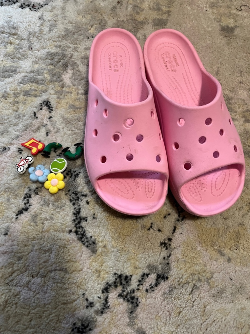 CROCS Kids Pink Slide Sandals with Charm Holes and Charms